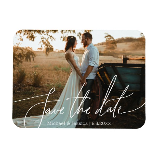  save the date, white handwriting wedding photo magnet (Horizontal)