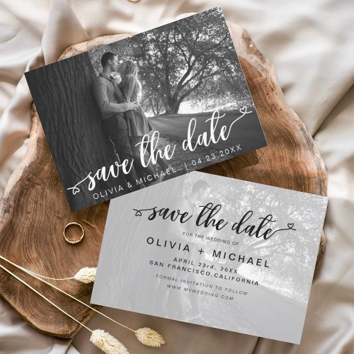 Save the Date White Handwritten Hearts Photo