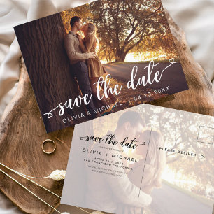 Save the Date White Handwritten Hearts Photo Postcard