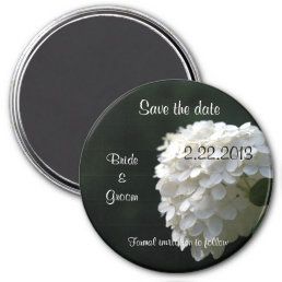Save the Date White Hydrangea Wedding Round Magnet