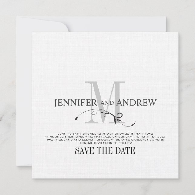Save the Date White Monogram Wedding Announcement2 (Front)