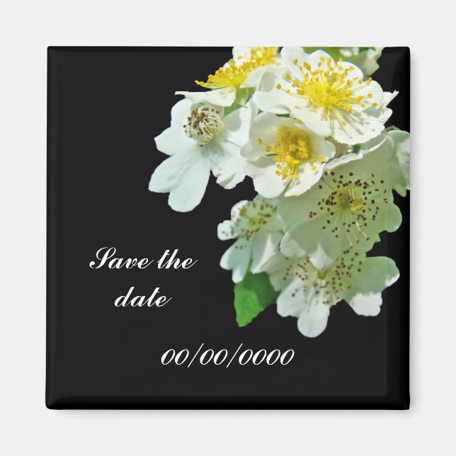 Save the Date White Multiflora Roses Wildflower Magnet (Front)