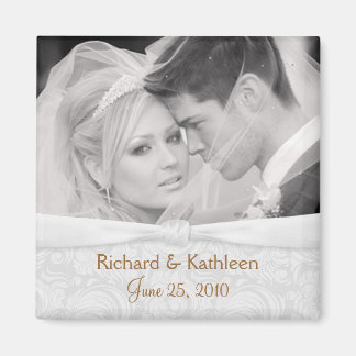 Save the Date - White-on-White Wedding Photo Magnet