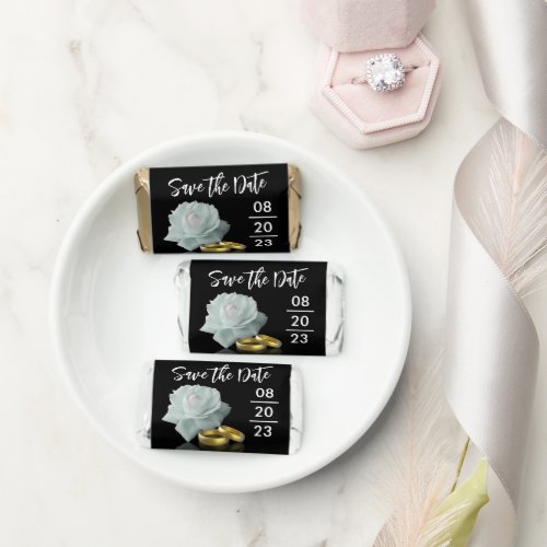 Save the Date White Rose Gold Rings Script Elegant Hersheys Miniatures