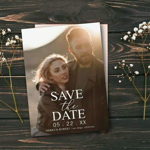Save the Date White Text Wedding Announcement