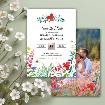 Save The Date. Wild Meadow | Wildflowers Photocard Save The Date by YourWeddingDay at Zazzle
