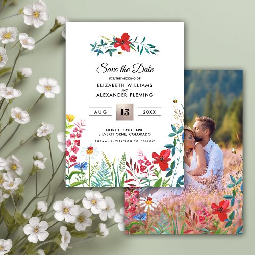 Save the Date Wild Meadow  Wildflowers Photocard Save The Date