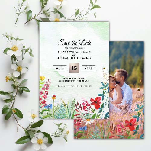 Save the Date Wild Meadow  Wildflowers Photocard Save The Date