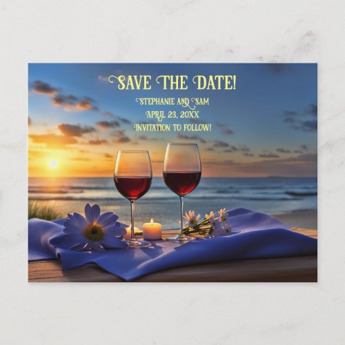 Save the Date Wine and Beach Romantic Announcement Postcard