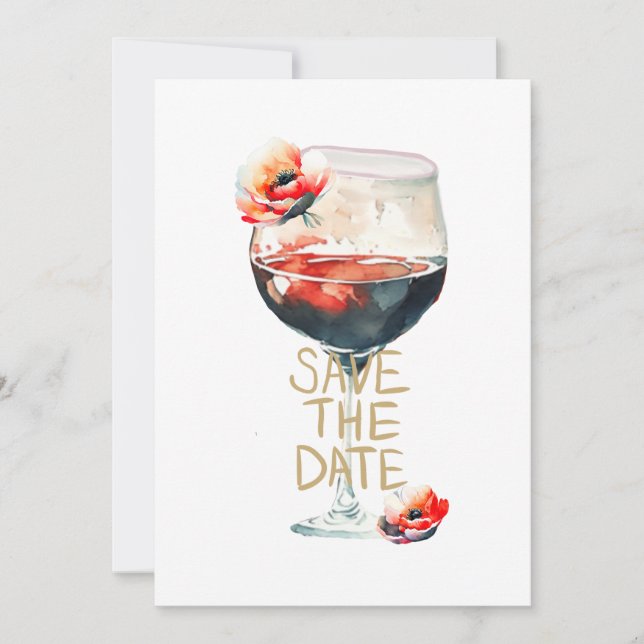 Save The Date Wine Glass With Red Poppies Invitation (Front)