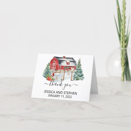 Save the Date Winter Barn Christmas Wedding Thank You Card