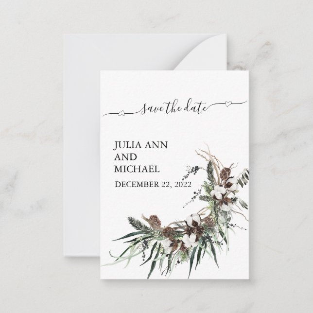 Save the Date Winter Foliage Christmas Cotton  Note Card (Front)