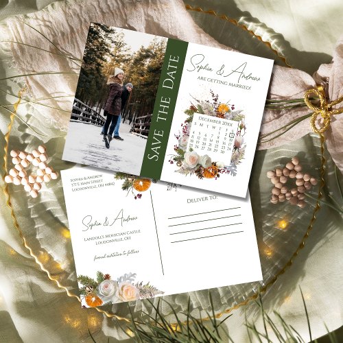 Save the Date Winter Foliage Wedding Invitation Postcard