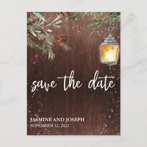 Save the Date Winter Rustic Wood Christmas  Announcement Postcard