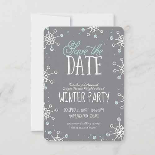 Save The Date Winter Snowflake Party Blue Gray  