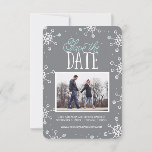 Save The Date Winter Snowflake Weddin Blue Gray  