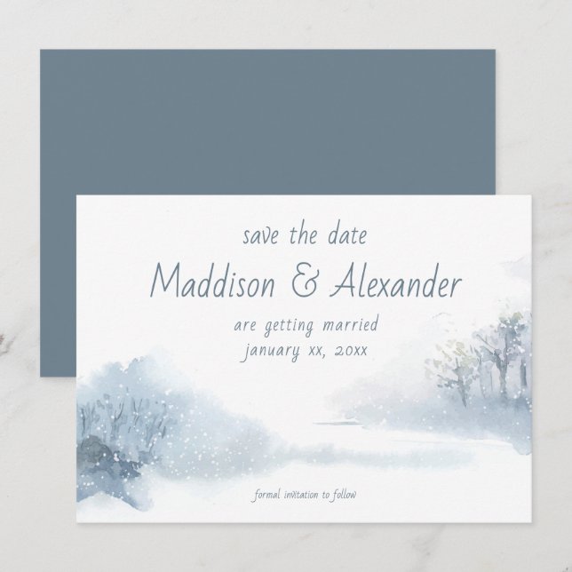 Save The Date, Winter, Wedding, Blue, White Card (Front/Back)