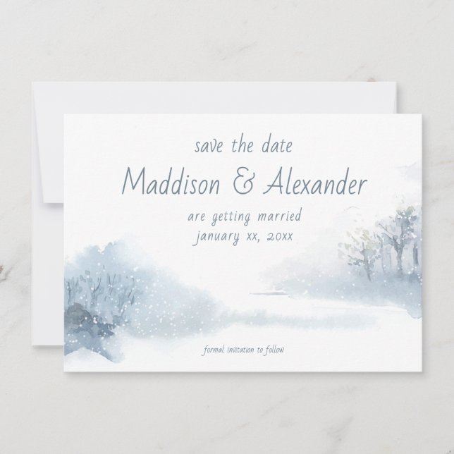 Save The Date, Winter, Wedding, Blue, White Card (Front)