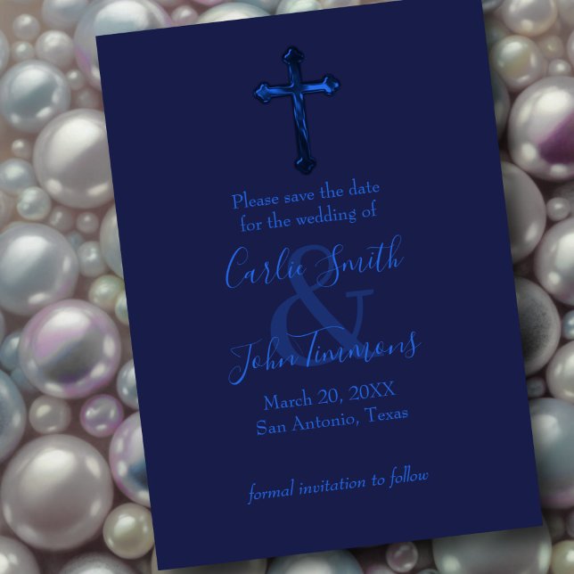 Save the Date with Cross Blue Monotone (Creator Uploaded)