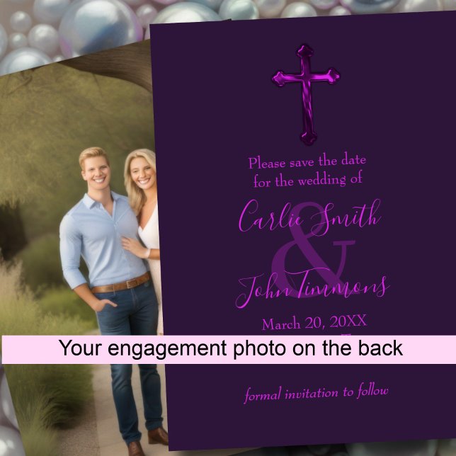 Save the Date with Cross Purple Monotone Photo (Creator Uploaded)