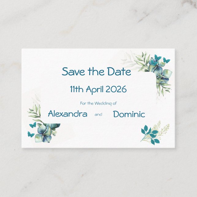 Save the Date with Floral and Butterfly motif Business Card (Front)