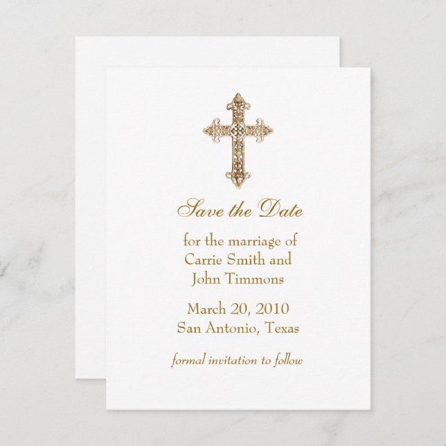 Save the Date with Gold Cross (Front/Back)