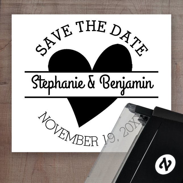 Save the Date with Heart and First Names Self-inking Stamp (Creator Uploaded)