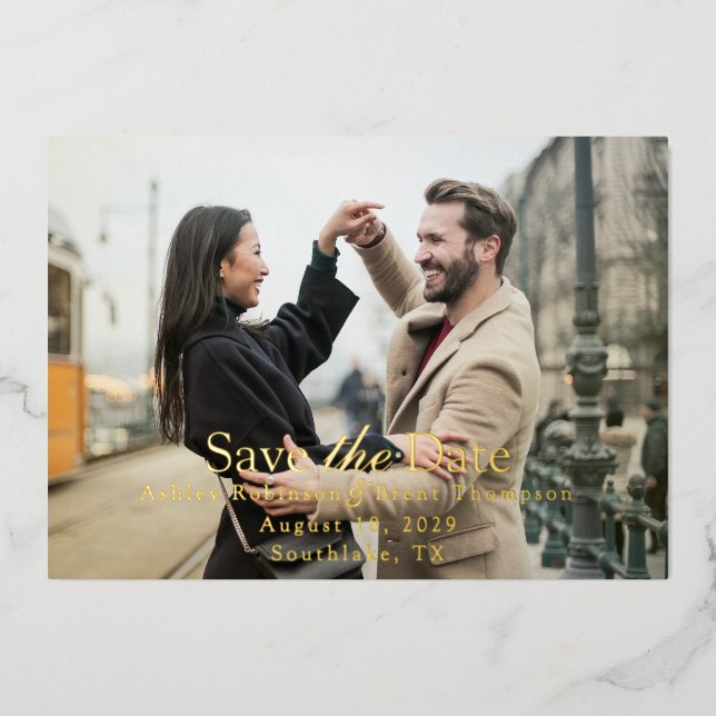 Save the Date with Photo of Couple Foil Invitation (Front)