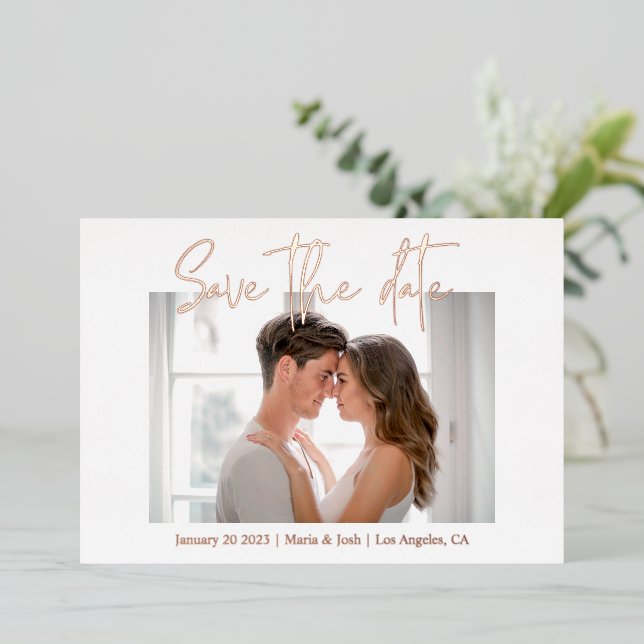 Save the date with photo wedding foil invitation (Standing Front)