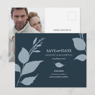 Save The Date With Picture Midnight Blue Announcement Postcard