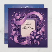 Save the Date with Purple Ribbons