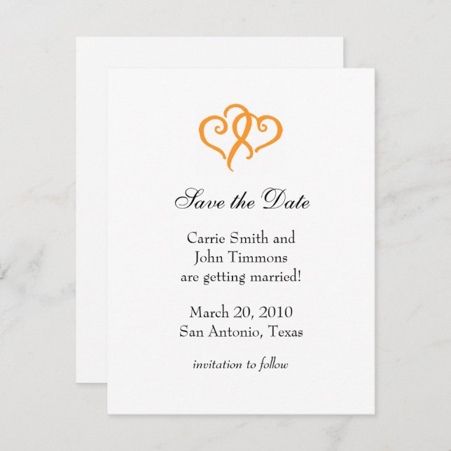 Save the Date with Simple Orange Hearts (Front/Back)