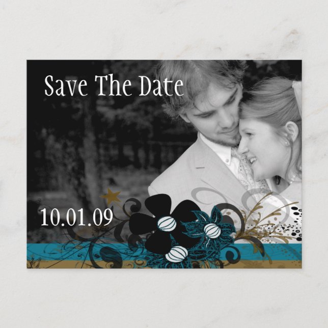 Save the Date with YOUR Photo - SeaBlue and Brown Announcement Postcard (Front)