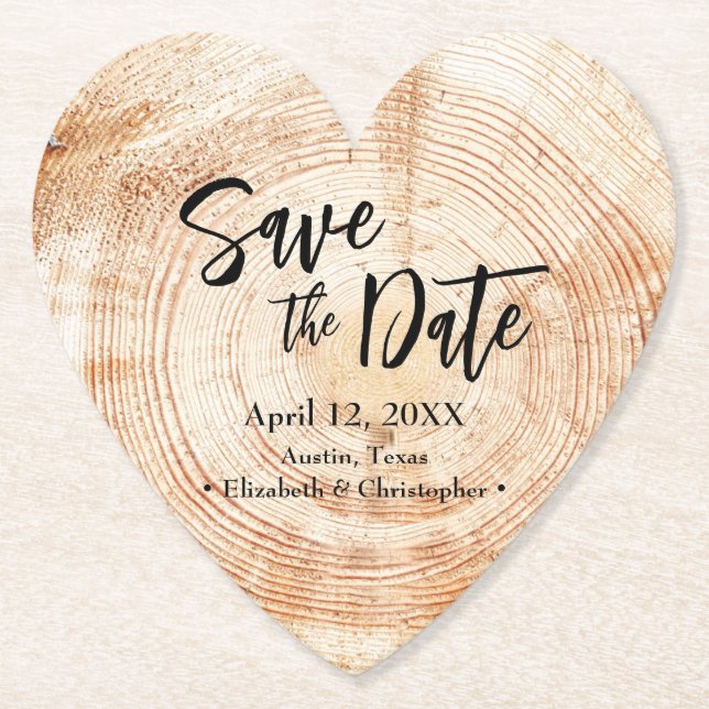 Save the date Wood grain Wedding Rustic  Paper Coaster (Front)