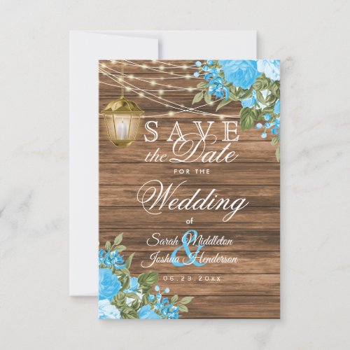 Save the Date Wood Lanterns and Baby Blue Flower