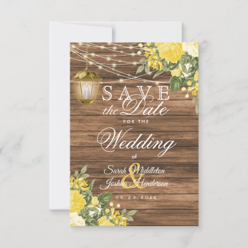 Save the Date Wood Lanterns and Yellow Flower