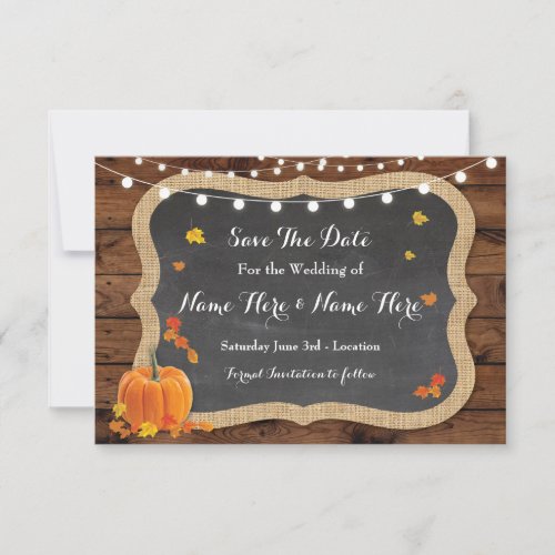 Save The Date Wood Pumpkin Fall Wedding Engagement Invitation