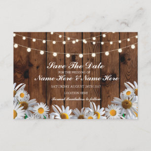 Save The Date Wood Rustic Daisy Lights Card