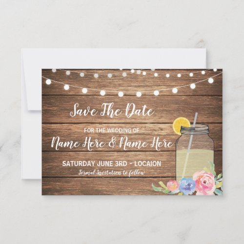 Save The Date Wood Rustic Mason Jar Floral Invite