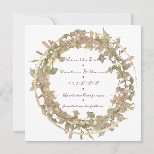 Save The Date Wreath Cottage Gold White Green