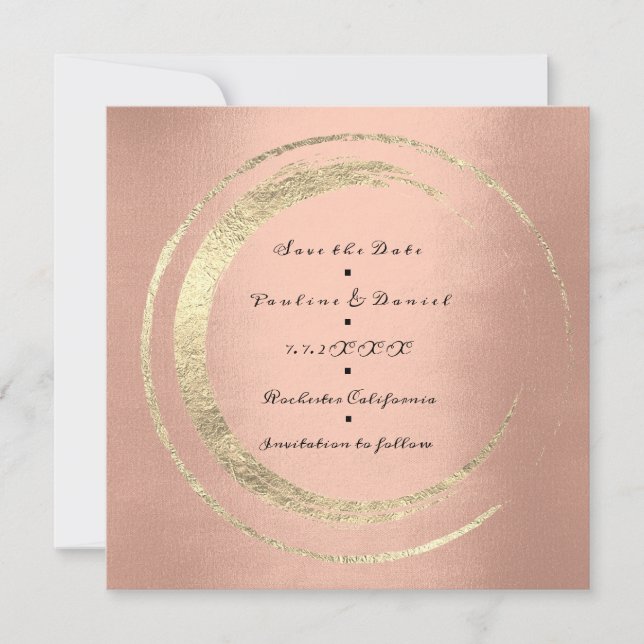 Save The Date Wreath Peach Salmon Golden Circles (Front)