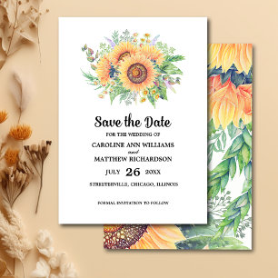 Save the Date. Wtercolor Sunflowers Wedding Invitation