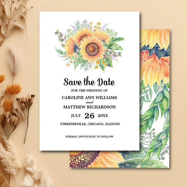 Save the Date. Wtercolor Sunflowers Wedding  Invitation (Creator Uploaded)
