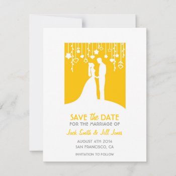 Save The Date - Yellow Bride And Groom Silhouettes by PeachyPrints at Zazzle