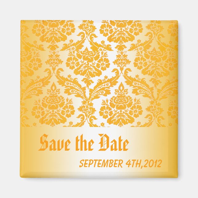 save the date yellow damask magnet (Front)