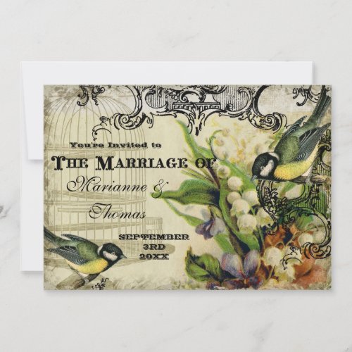 Save the Date Yellow Song Bird Cage Swirl Floral Invitation