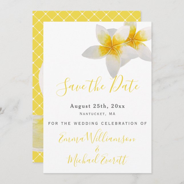 Save the Date | Yellow Tropical Flowers Wedding (Front/Back)