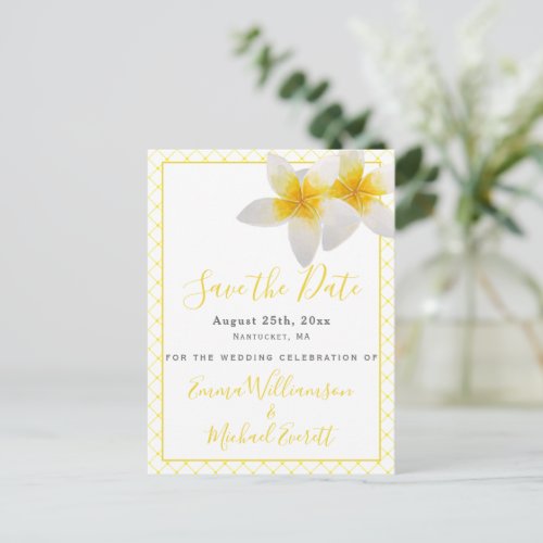 Save the Date  Yellow Tropical Flowers Wedding Announcement Postcard