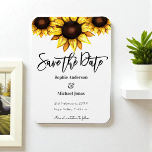 Save the Date Yellow White Sunflower Wedding Magnet