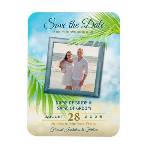 Save the Date Your Photo Beach Wedding Palm Leaves Magnet
